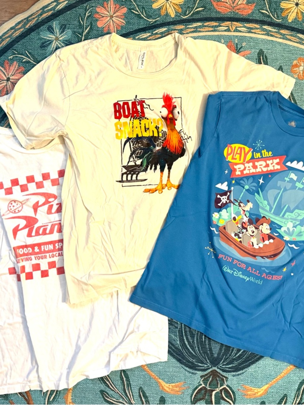 3 Disney Men's Med. Tshirts: pizza planet, Hei-Hei, Play in the park. Pre-loved